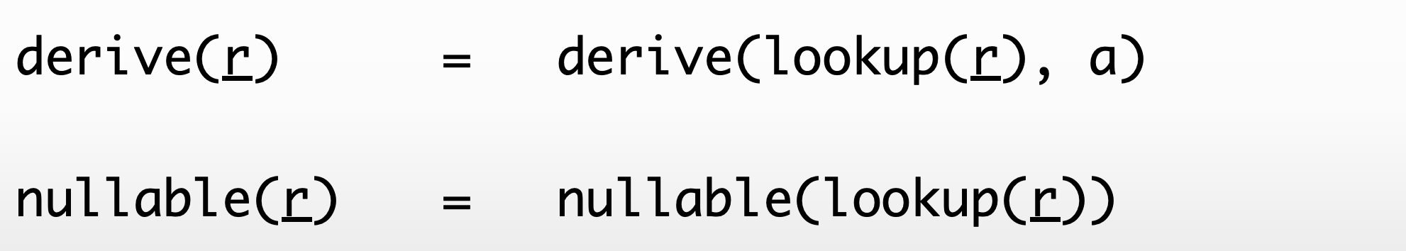 derive and nullable functions for recursive operator