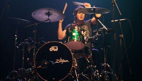 Alex Rodriguez, drummer for Saosin. It sounds like all the instruments are in slow-mo compared to his drumming — picture by oneshforfree