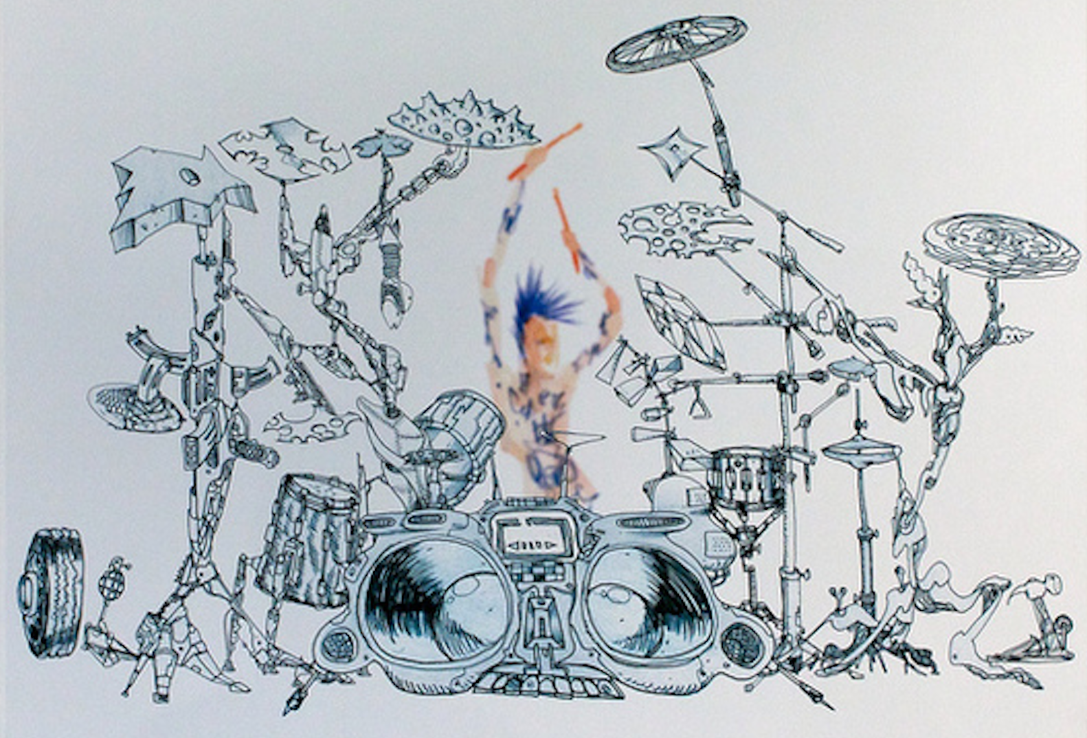 Drawing of Travis Barker by David Choe. Sole survivor of a plane crash. I use his drum samples in my songs.