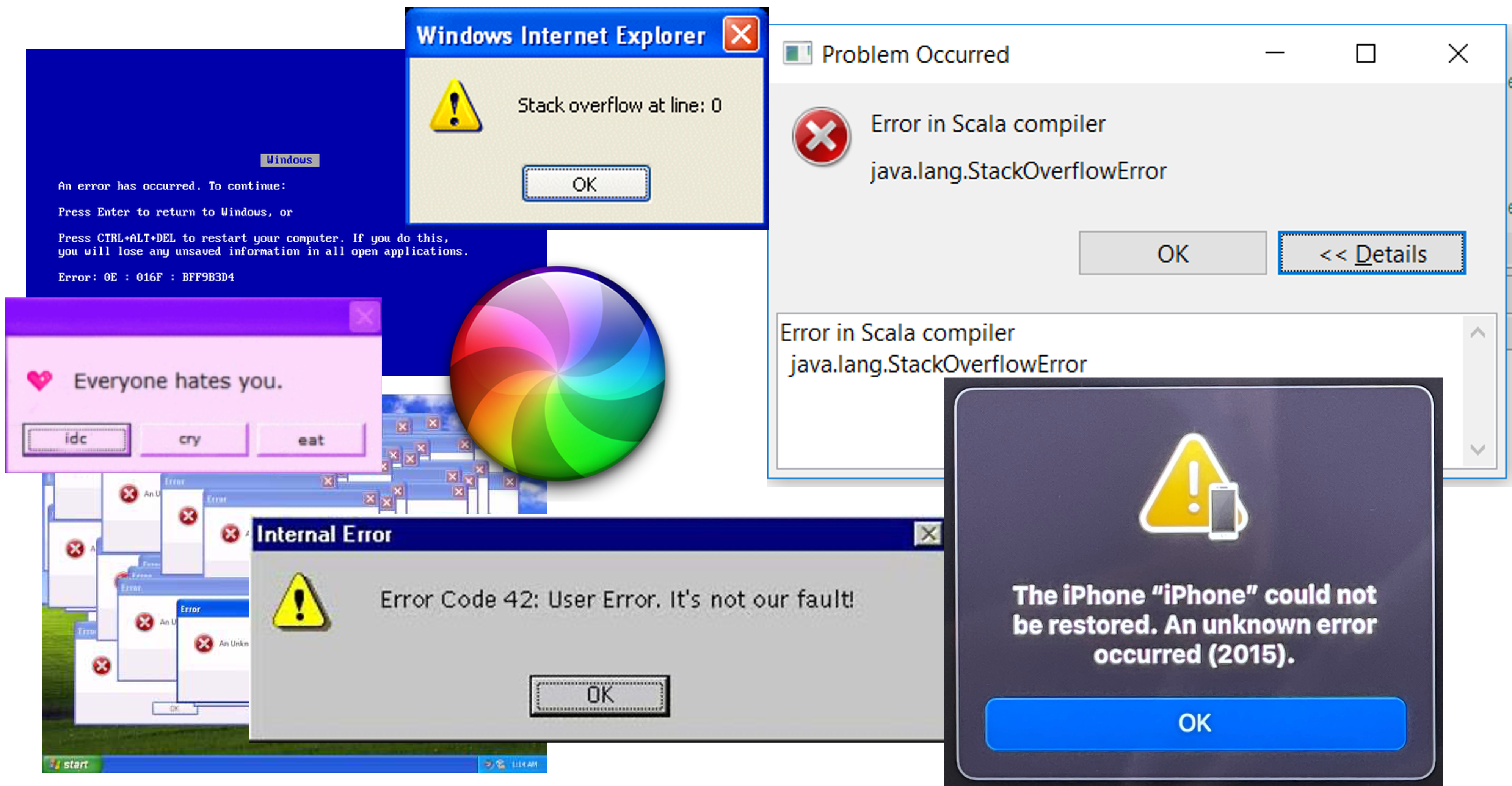 a variety of error windows